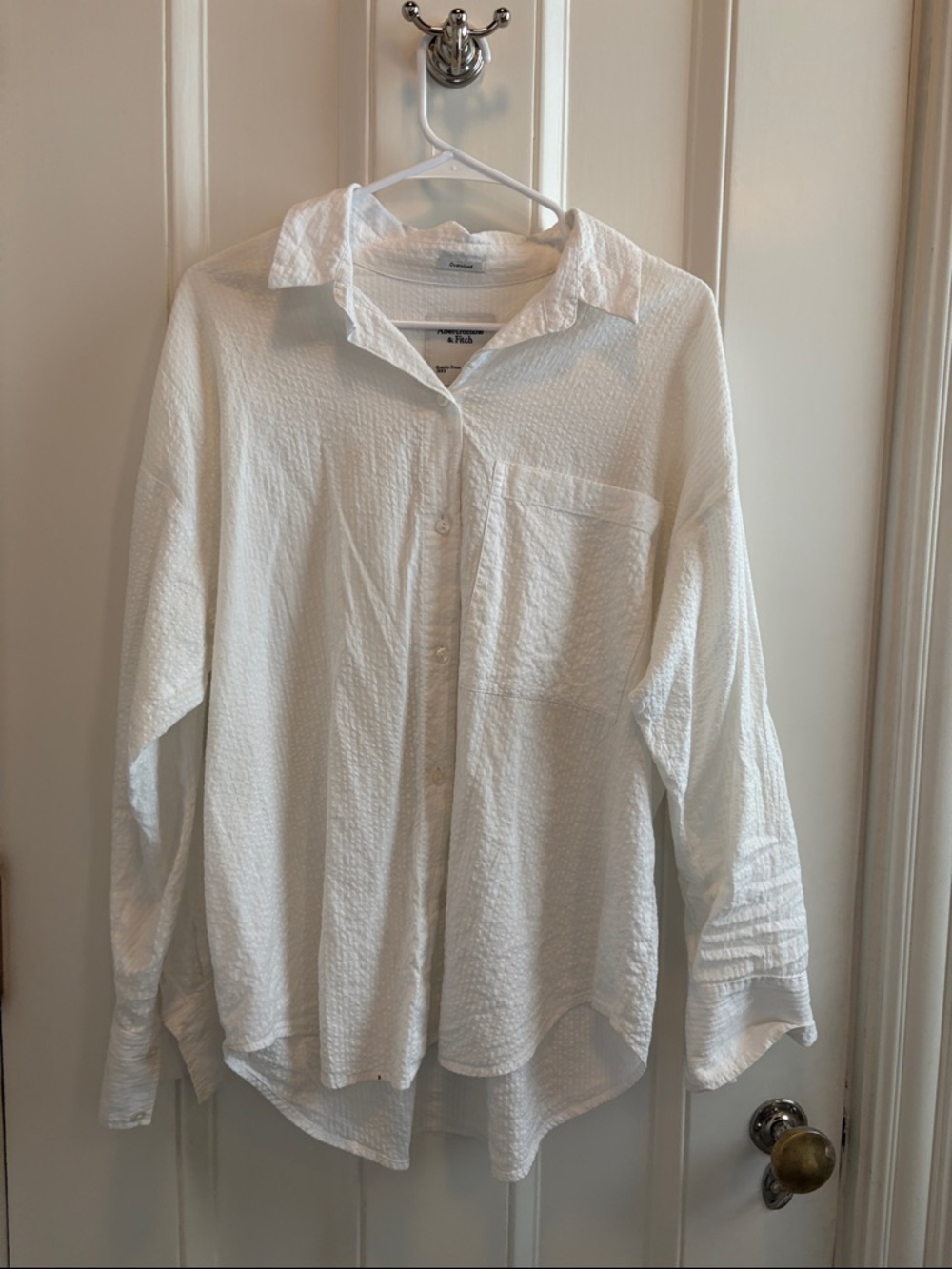 Abercrombie & Fitch White Textured Linen Button-Down Shirt